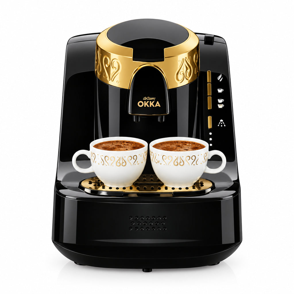 Arzum OKKA Automatic Turkish Coffee Machine — OK008 (Black & Gold)